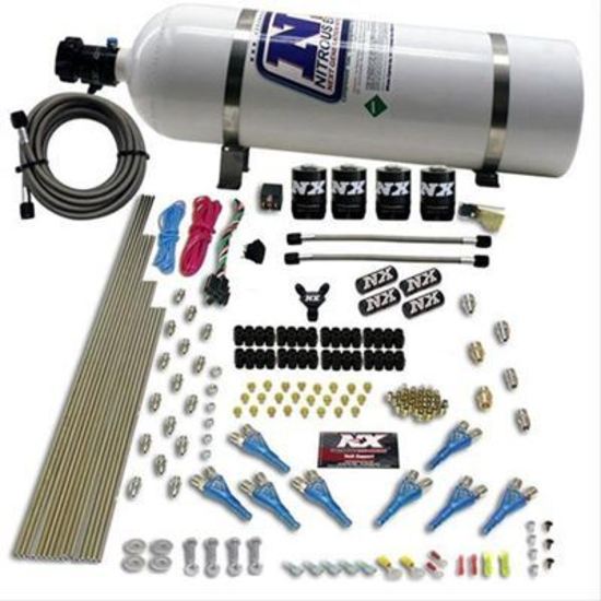Nitrous Express 90006-15 8 CYL SHARK DIRECT PORT, 4 SOLENOIDS, WITH 15LB BOTTLE (200-600HP JETTING)