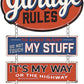 ORB-90166768 Garage Rules Linked Steel Sign 12" x 19"