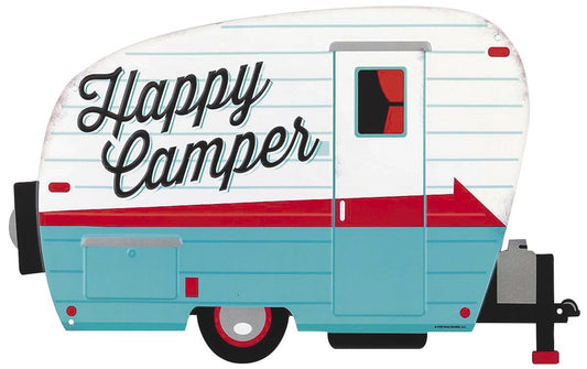 ORB-90168460 Happy Camper Trailer Embossed Steel Sign 16" x 10"