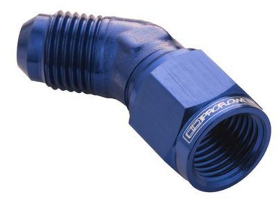 Proflow PFE142-06 45 Degree Male Adaptor - Female Adaptor Swivel Coupler Hose End -06AN Blue
