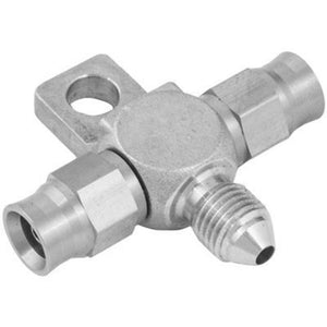 Proflow PFE328-03-03 Stainless Steel Brake Adaptor Tee Block -03AN to 2 x -03AN Hose w/Mount Tab