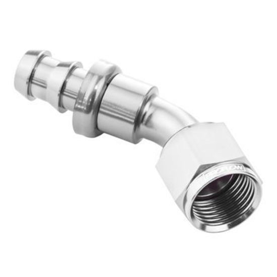 Proflow PFE402-06HP 45 Degree Push Lock Hose End Barb 3/8'' to Female -06AN Polished