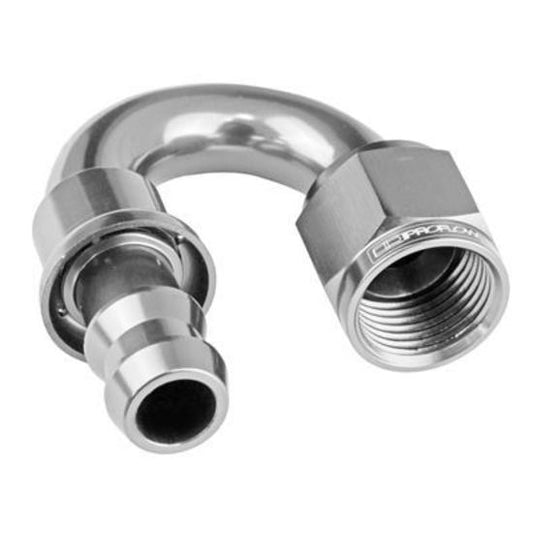 Proflow PFE406-10HP 180 Degree Push Lock Hose End Barb 5/8'' to Female -10AN Polished