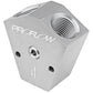 Proflow PFE451-08P Fuel Block Y-Type Billet Aluminium Red Anodised 3/8 " NPT Female Inlet 3/8 " NPT Female Outlets 1/8" NPT Gauge Port
