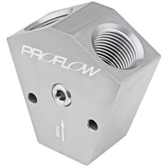 Proflow PFE451-08P Fuel Block Y-Type Billet Aluminium Red Anodised 3/8 " NPT Female Inlet 3/8 " NPT Female Outlets 1/8" NPT Gauge Port