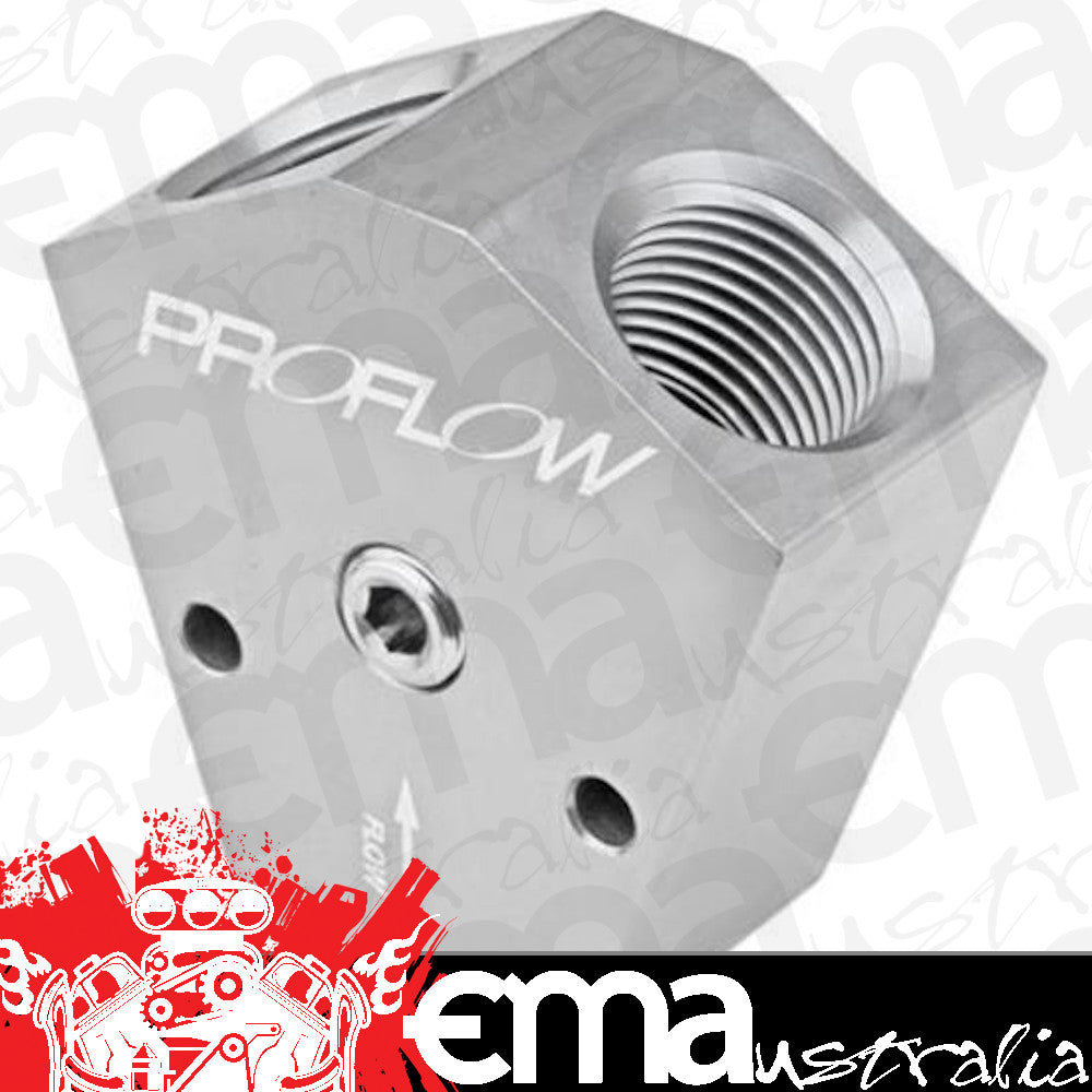 Proflow PFE451-08P Fuel Block Y-Type Billet Aluminium Red Anodised 3/8 " NPT Female Inlet 3/8 " NPT Female Outlets 1/8" NPT Gauge Port