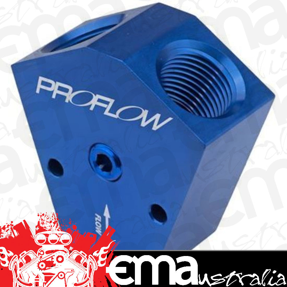 Proflow PFE451-10-08B Fuel Block Y-Type Billet Aluminium Red Anodised 1/2" " NPT Female Inlet 3/8 " NPT Female Outlets 1/8" NPT Gauge Port