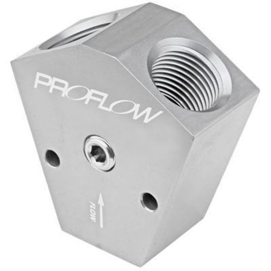 Proflow PFE451-10-08P Fuel Block Y-Type Billet Aluminium Red Anodised 1/2" " NPT Female Inlet 3/8 " NPT Female Outlets 1/8" NPT Gauge Port