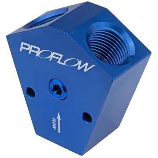 Proflow PFE451-10B Fuel Block Y-Type Billet Aluminium Red Anodised 1/2 " NPT Female Inlet 1/2 " NPT Female Outlets 1/8" NPT Gauge Port