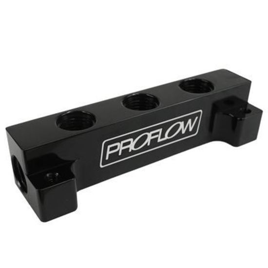Proflow PFE456-06-06BK Fuel Block Log -06AN ORB Side Ports & 3x -06AN ORB Ports Black