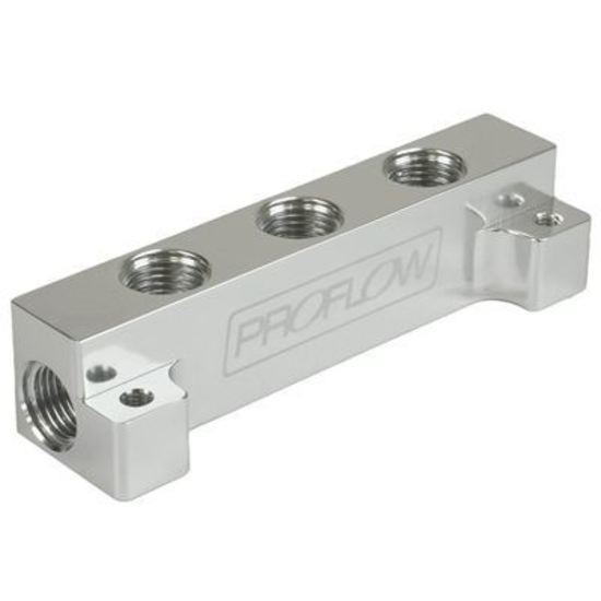 Proflow PFE456-06-06P Fuel Block Log -06AN Side Ports & 3 x -06AN Ports Silver
