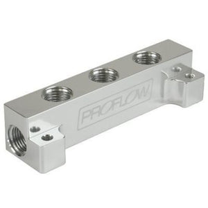 Proflow PFE456-06-06P Fuel Block Log -06AN Side Ports & 3 x -06AN Ports Silver