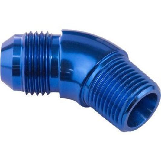 Proflow PFE523-08 45 Degree 3/8" NPT to Male -08AN Flare to NPT Adaptor Blue