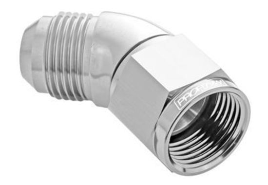 Proflow PFE542-06HP 45 Degree Full Flow Adaptor Male to Female -06AN Polished