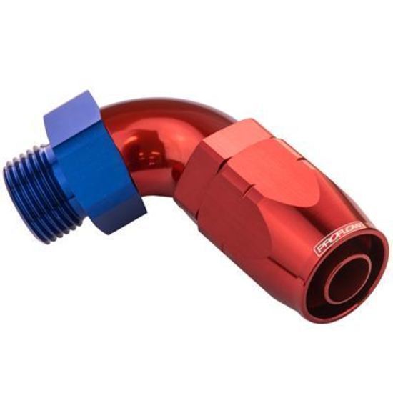 Proflow PFE549-06-06 90 Degree Fitting Hose End -06AN Orb Male to -06AN Blue/Red