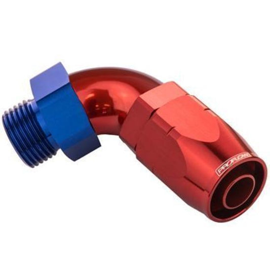 Proflow PFE549-06-06 90 Degree Fitting Hose End -06AN Orb Male to -06AN Blue/Red