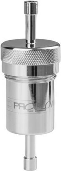 Proflow PFE606-06CH Fuel Filter Aluminium 3/8" Hose barb 100 Micron Stainless Steel Chrome
