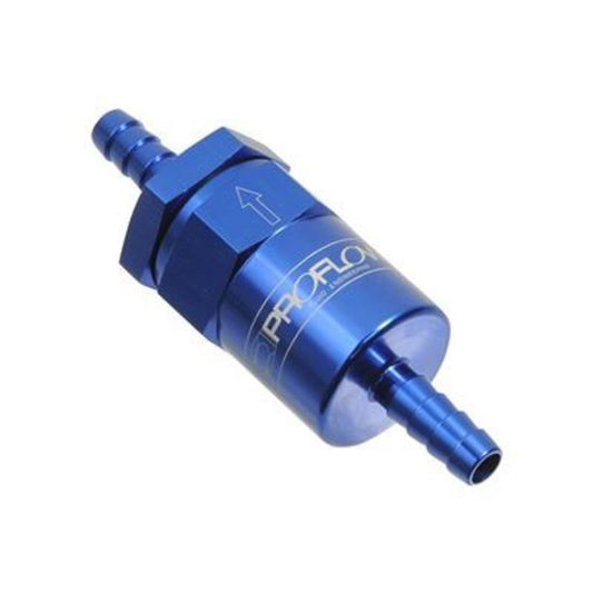 Proflow PFE610-06B Billet Inline Aluminium Fuel Filter 3/8" Barb Blue 30 Micron