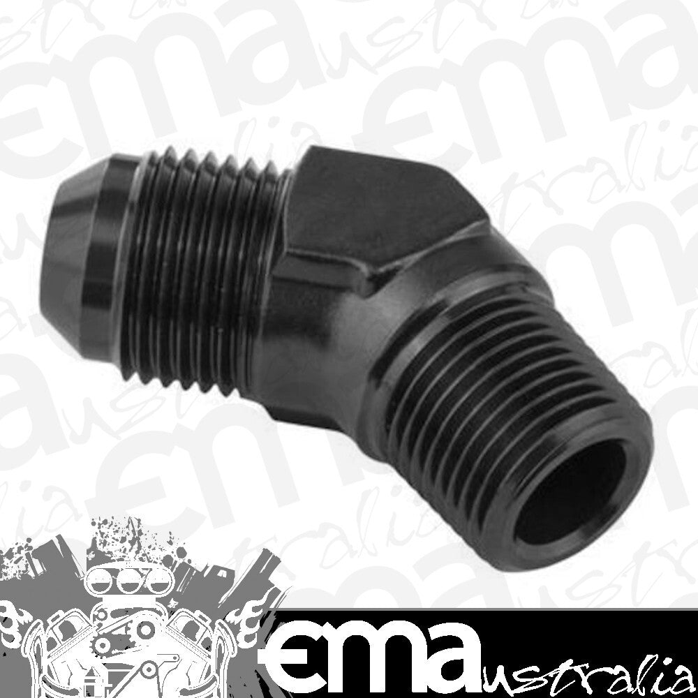 Proflow PFE823-06-06BK Male Adaptor -06AN 45 Degree to 3/8" NPT Black