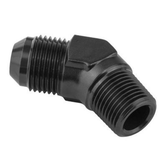 Proflow PFE823-06-06BK Male Adaptor -06AN 45 Degree to 3/8" NPT Black