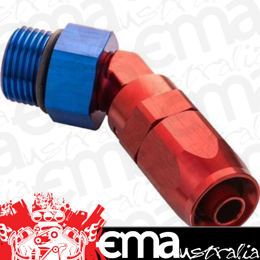 Proflow PFE844-06-08 Fitting 45 Degree Hose End -06AN Hose to Male -08AN Thread Blue/Red