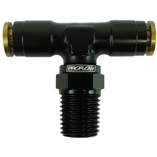 Proflow PFE854-04BK Fitting Push Release Tee 1/4" Tube to 1/4" NPT Black