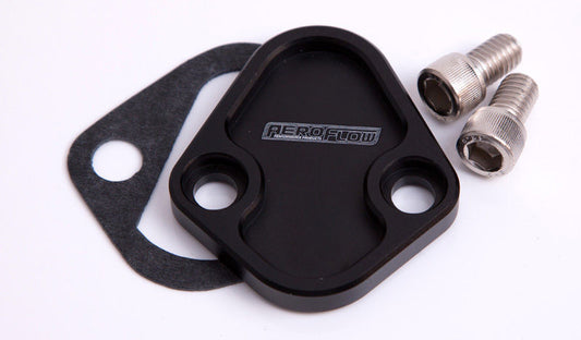 Aeroflow AF64-2027BLK Billet Fuel Pump Block Off Black Chry BBC SBF BBF