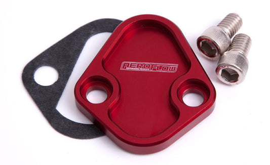 Aeroflow AF64-2027R Billet Fuel Pump Block Off Red Chry BBC SBF BBF