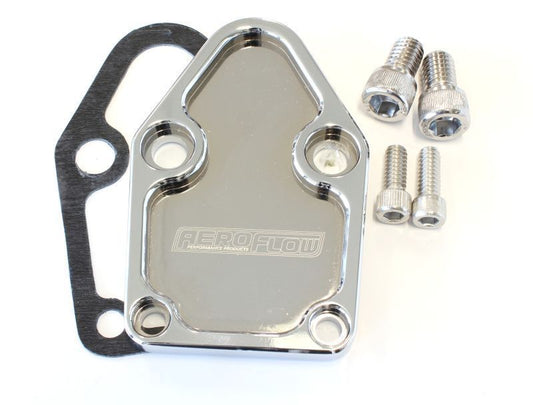 Aeroflow Performance Products AF64-2028C Billet Fuel Pump Block Off Plate Chrome suits SBC