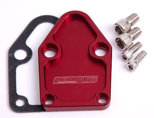 Aeroflow AF64-2028R Billet Fuel Pump Block Off Plate Red suits SBC