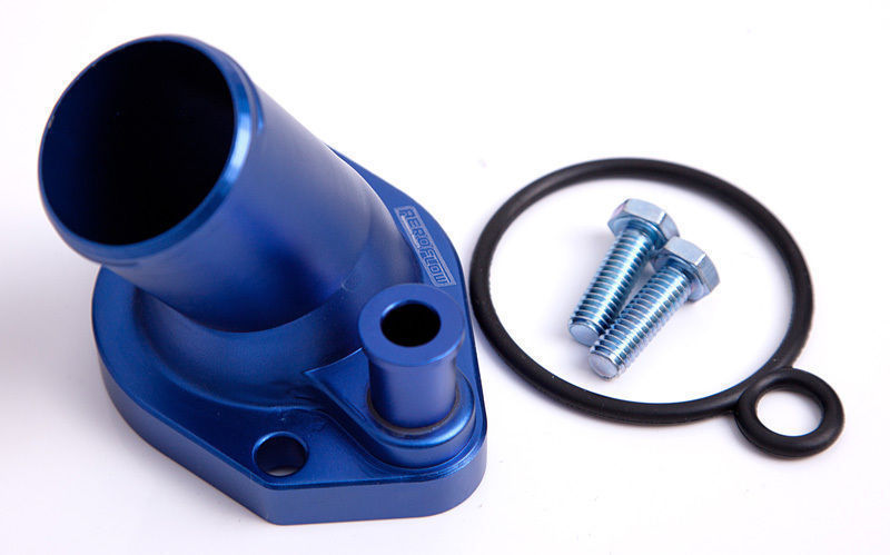 Aeroflow AF64-2033 Billet Thermostat Housing Blue suits 45 Deg Windsor