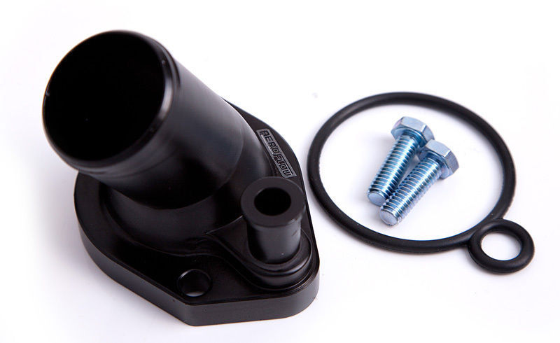 Aeroflow AF64-2033BLK Billet Thermostat Housing Black suits 45 Deg Windsor