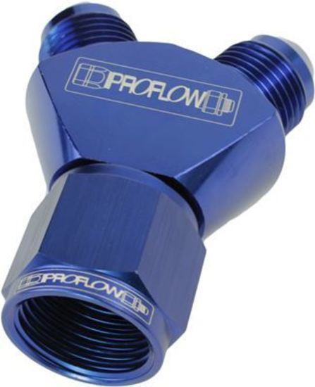 Proflow PFE931-12-08 Y-Block -12AN Female Swivel to Dual -08AN Male Blue