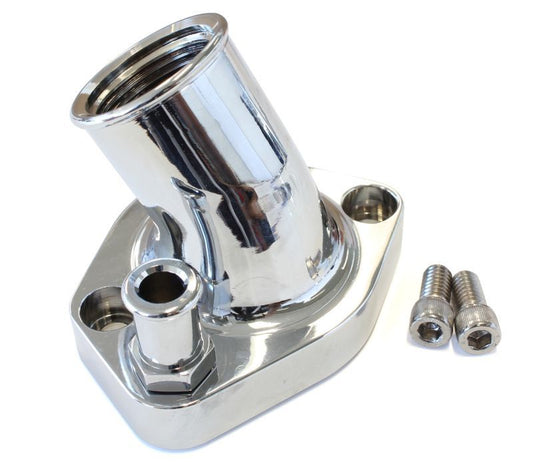 Aeroflow AF64-2033C Billet Thermostat Housing Chrome suits 45 Deg Windsor