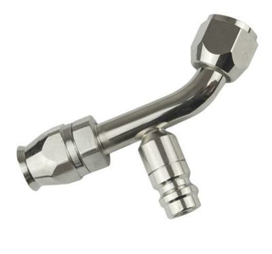 Proflow PFEAC102-08CP Hose End Air Conditioning 304 Stainless 45 Degree Female O-Ring Pilot -08AN W/Charge Port Chrome