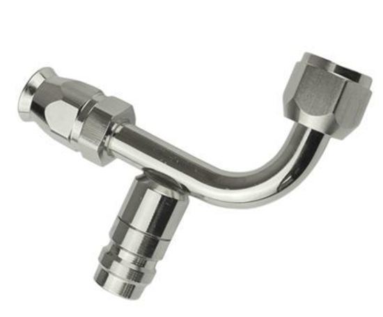 Proflow PFEAC103-08CP Hose End Air Conditioning 304 Stainless 90 Degree Female O-Ring Pilot -08AN W/Charge Port Chrome