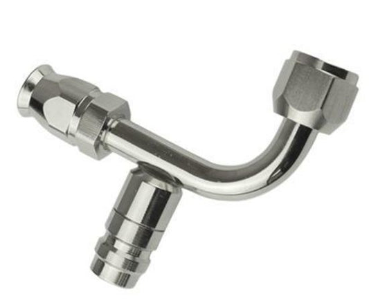 Proflow PFEAC103-08CP Hose End Air Conditioning 304 Stainless 90 Degree Female O-Ring Pilot -08AN W/Charge Port Chrome