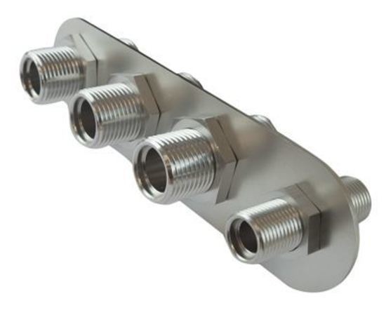 Proflow PFEACWP104 Firewall Bulkhead Aluminium 4 Port #10 #10 Inline Polished