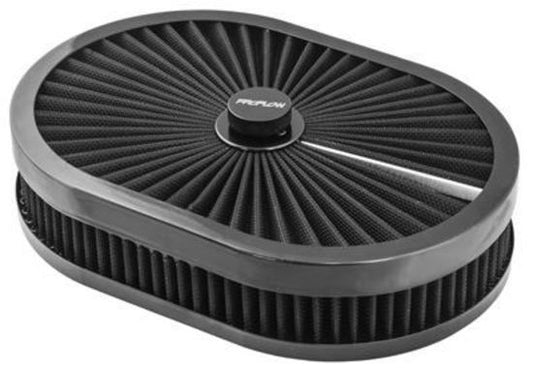 Proflow PFEAF-300051B Air Filter Assembly Flow Top Oval Black 12" x 9" x 2" suit 5-1/8" Flat Base