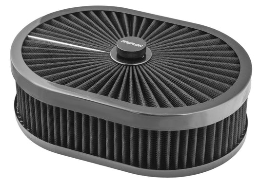 Proflow PFEAF-300076B Air Filter Assembly Flow Top Oval Black 12" x 9" x 3" suit 5-1/8" Flat Base