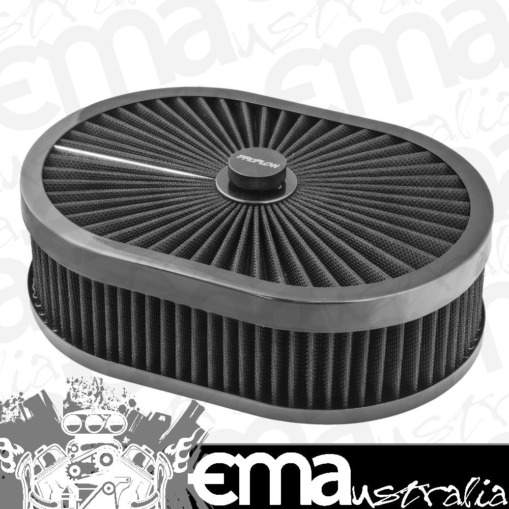 Proflow PFEAF-300076B Air Filter Assembly Flow Top Oval Black 12" x 9" x 3" suit 5-1/8" Flat Base