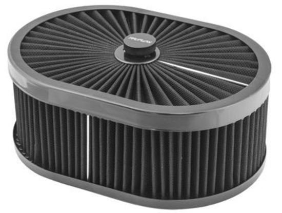 Proflow PFEAF-300102B Air Filter Assembly Flow Top Oval Black 12" x 9" x 4" suit 5-1/8" Flat Base