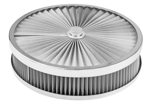 Fits Single 2/3/4 barrel carburetors with 5-1/8" neck Air Filter Assembly Flow Top Round Stainless Steel 14" x 3" suit Recessed Base Proflow PFEAF-350076S