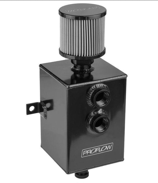 Proflow PFECC1-BK Oil Breather 1 Lt Tank Catch Can Square Aluminium Black Filtered Breather Universal Each