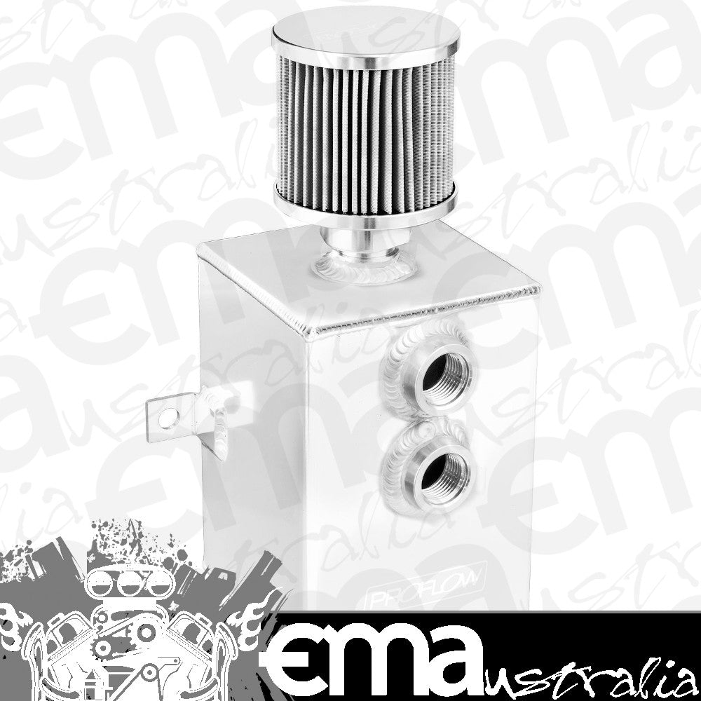 Proflow PFECC1-P Oil Breather 1 Lt Tank Catch Can Square Aluminium Polished Filtered Breather Universal Each