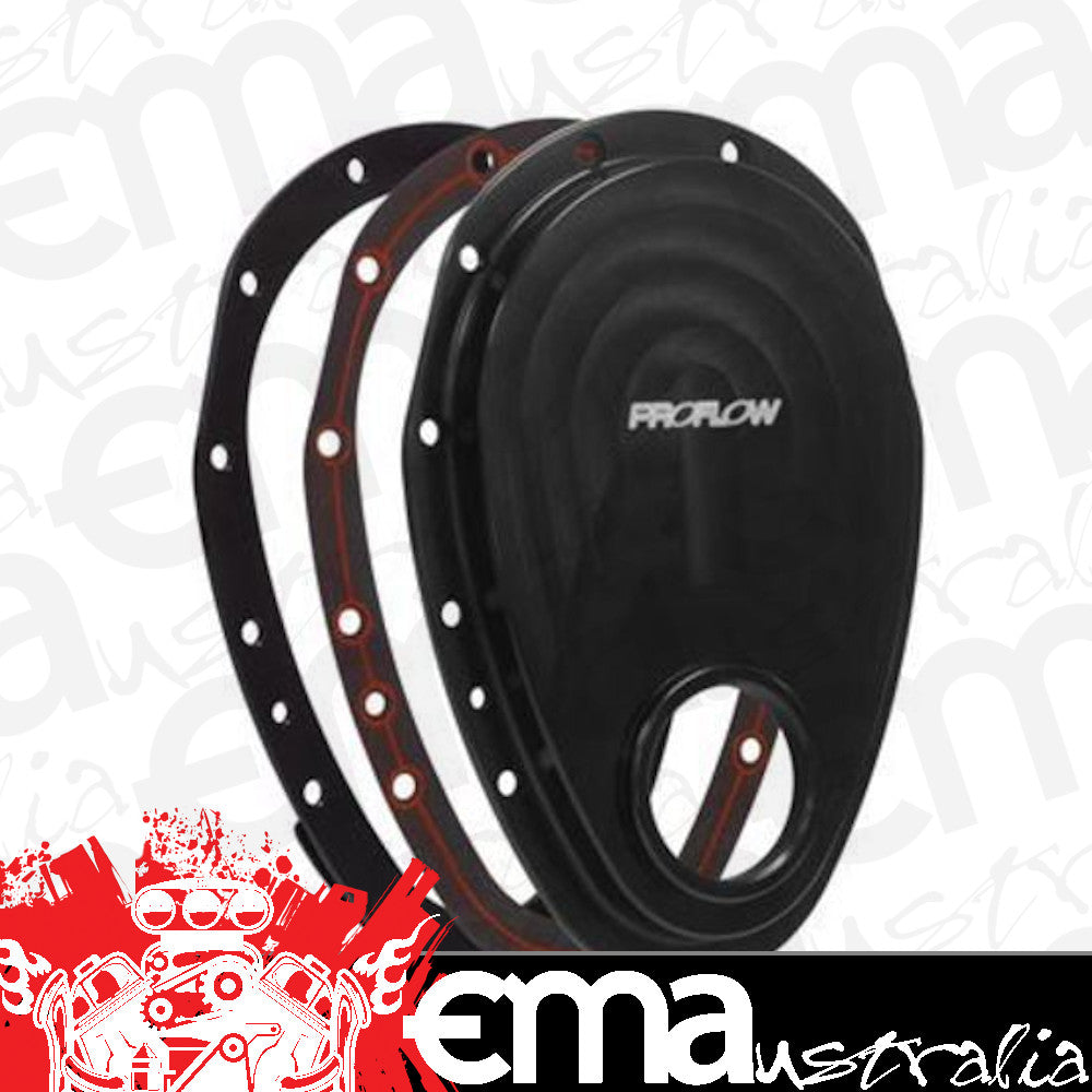 Proflow PFECTCBK Timing Cover 2-piece Billet Aluminium Black Anodised SB For Chevrolet V8 Small Block Kit
