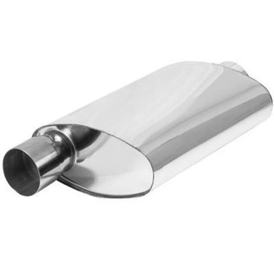 Proflow PFEEMS51502 Muffler Oval 409 Stainless Steel Polished Flow Chamber 2-1/2" Side Inlet to 2-1/2" Centre Outlet