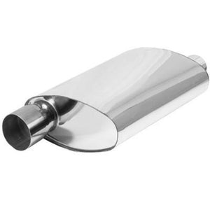 Proflow PFEEMS51504 Muffler Oval 409 Stainless Steel Polished Flow Chamber 2-1/2" Side Inlet to 2-1/2" Side Outlet