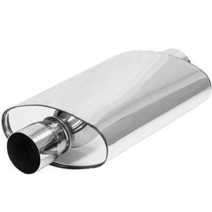 Proflow PFEEMS51516 Muffler Oval 409 Stainless Steel Polished Flow Chamber 2-1/2" Center Inlet to 2-1/2" Center Outlet