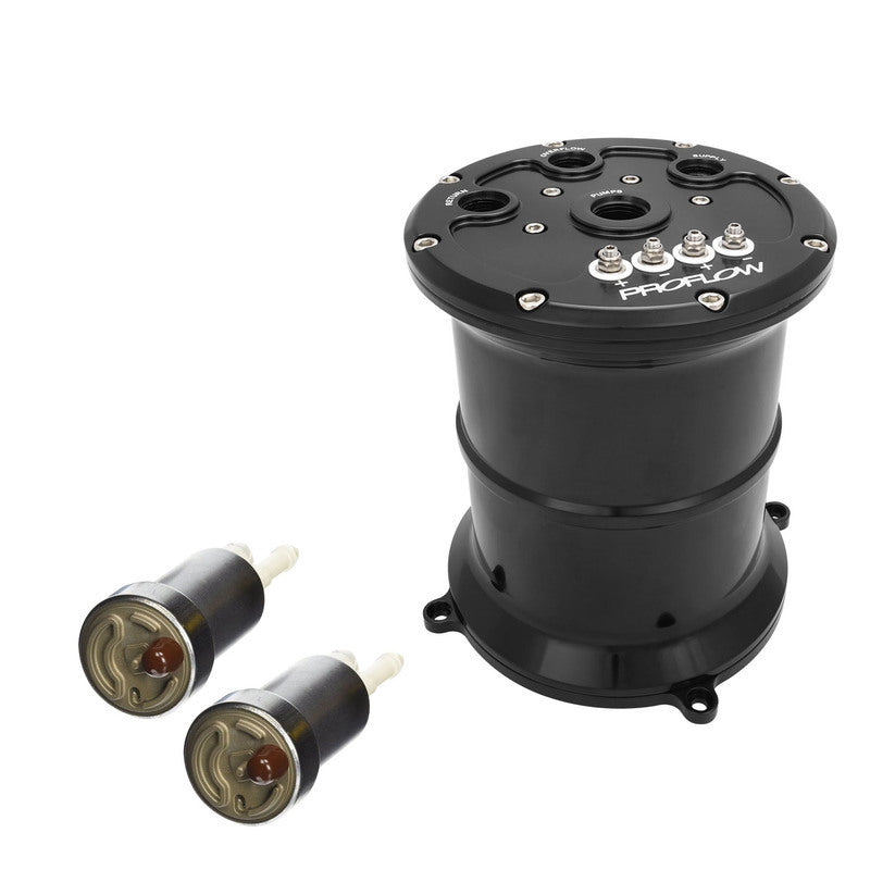 Proflow PFEFCA020BK-WAL1 Surge Tank Kit With Dual Walbro 460 LPH Fuel Pumps EFI 2.5L Billet Aluminium Black Anodised